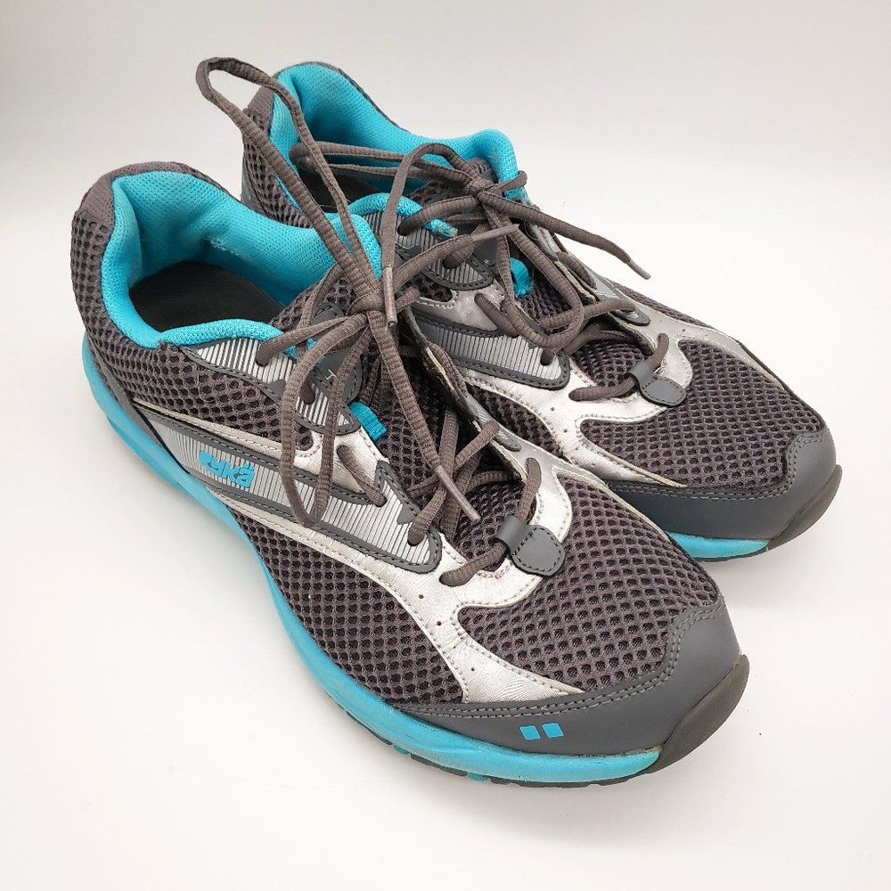 Ryka Dash Running Shoes Silver Blue Teal Low Top Mesh Sneakers Womens 9.5 Wide